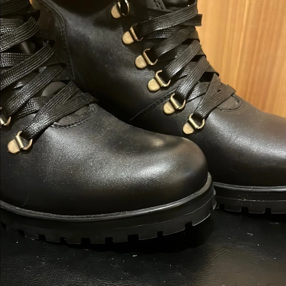 Steve Madden Black Combat Boots with Gold Accents - Picture 5 of 12